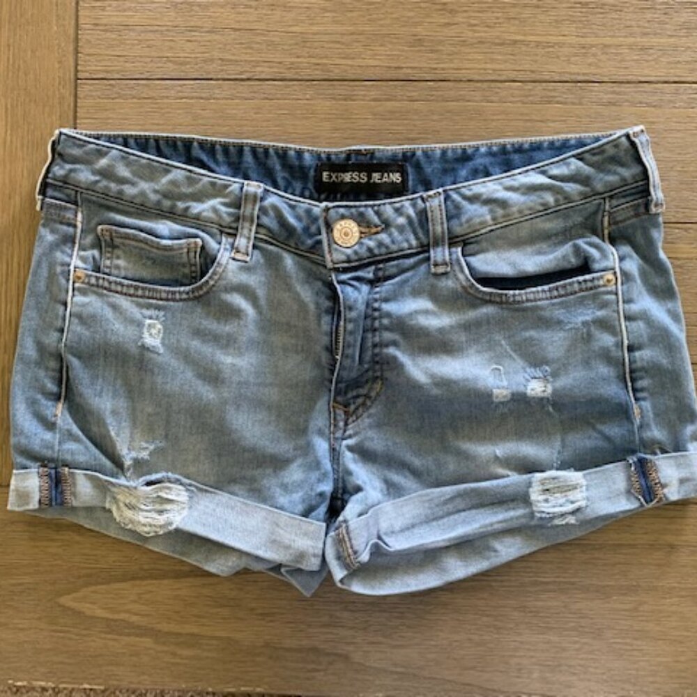 Express Light Wash Cuffed Denim Jean Shorts - Size 10